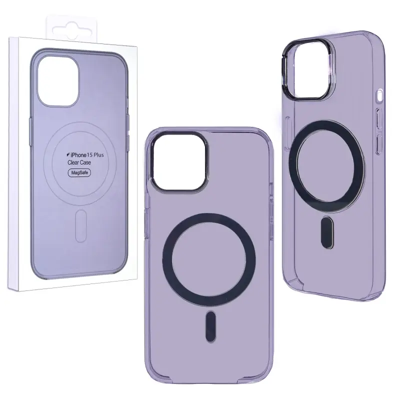 Чехол для iPhone 15 Plus Clear Case Purple (MagSafe + анимация NFC  Clear) ORG