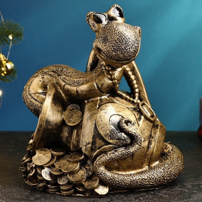 Копилка Копилка "Змея на кувшине" черное золото, 23х25х18см