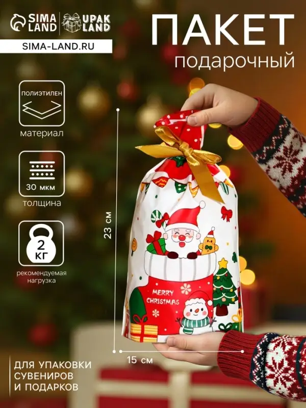 Пакет полиэтиленовый подарочный, с завязками &laquo;Новогодний носок&raquo;, 15&times;23 см