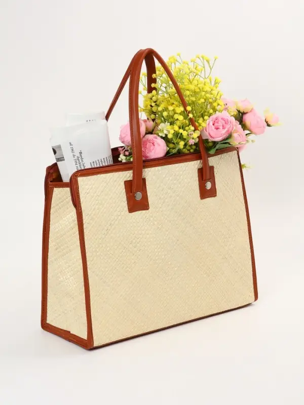 Сумка плетёная на молнии из пандана, 41&times;16&times;50 см, бежево-коричневая