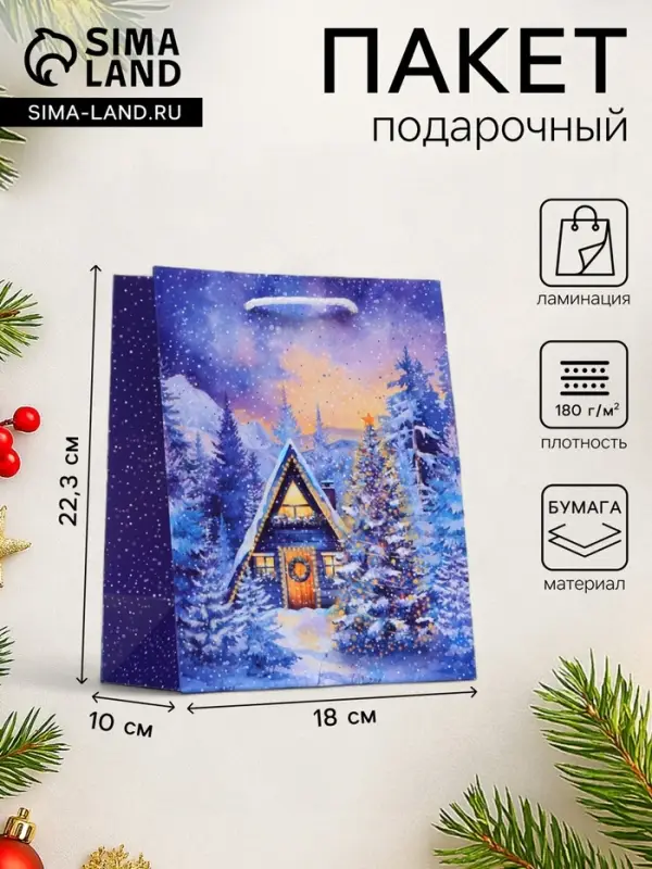 Пакет подарочный новогодний &laquo;Зимний дом&raquo;, 18&times;22.3&times;10 см