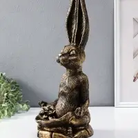 Фигура - подставка для мелочей полистоун &laquo;Заяц с лотосом&raquo;, 20&times;16&times;43 см, под золото
