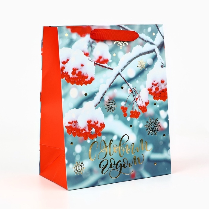 Пакет подарочный новогодний ламинированный «Рябина», MS 23 x 18 х 10 см Пакет подарочный новогодний ламинированный «Рябина», MS 23 x 18 х 10 см