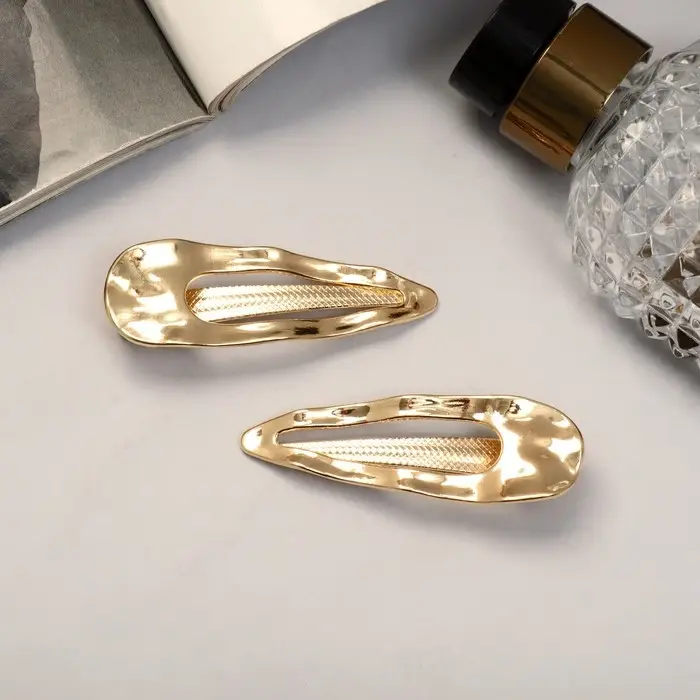 Зажим для волос "Либерти" (набор 2 шт) волна овал, 6,5 см, золото