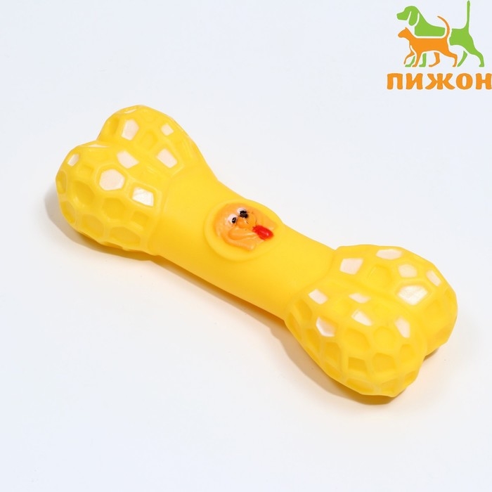 Игрушка пищащая Игрушка пищащая "Кость с портретом" для собак, 15 см, жёлтая