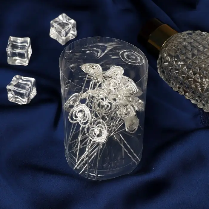 Шпилька для волос «Аврора», сердце, 1.4×6.5 см, серебро