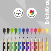Карандаши 12 цветов ErichKrause Jolly Friends дерево, трехгранные, 3 мм, в коробке