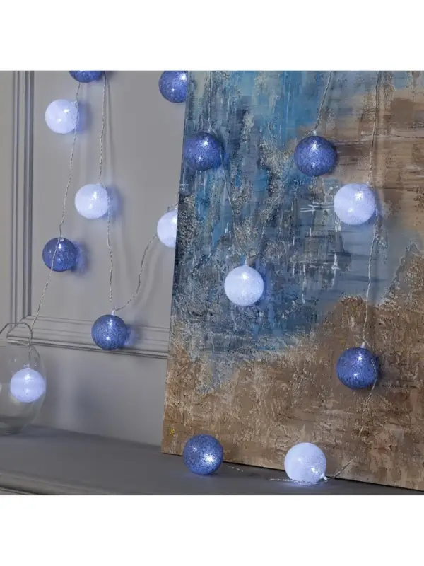 Гирлянда &laquo;Нить&raquo; 5 м с насадками &laquo;Клубки снежные&raquo;, IP20, прозрачная нить, 20 LED, свечение белое, 220 В