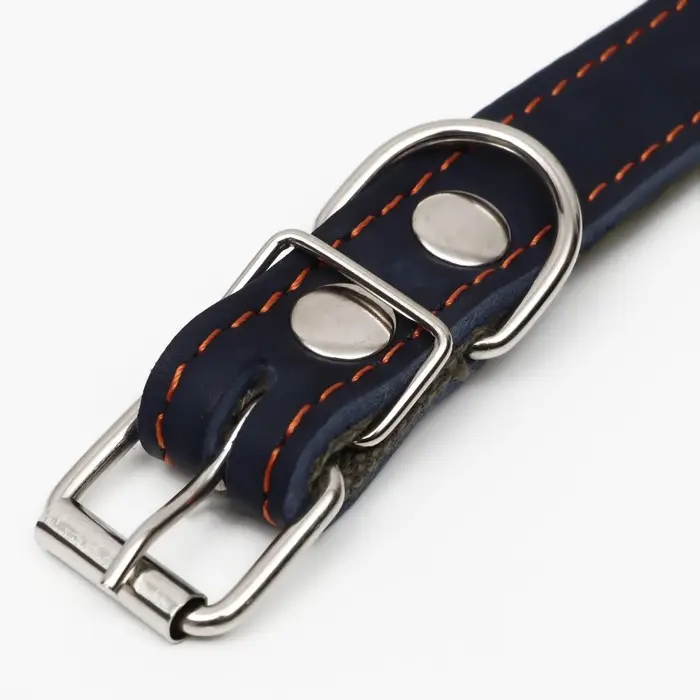 Ошейник комбинированный, безразмерный, 54&times;2.5 см, ОШ 17-45 см, кожа, брезент, синий