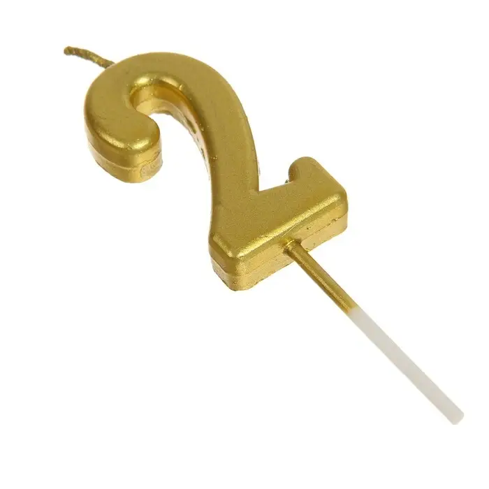 Свеча в торт на шпажке «Цифра 2», золотая, 4.5×2.5 см Свеча в торт на шпажке «Цифра 2», золотая, 4.5×2.5 см