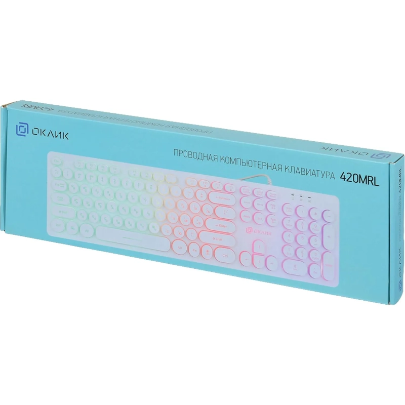 Клавиатура Oklick 420MRL белый USB slim Multimedia LED (1091227)