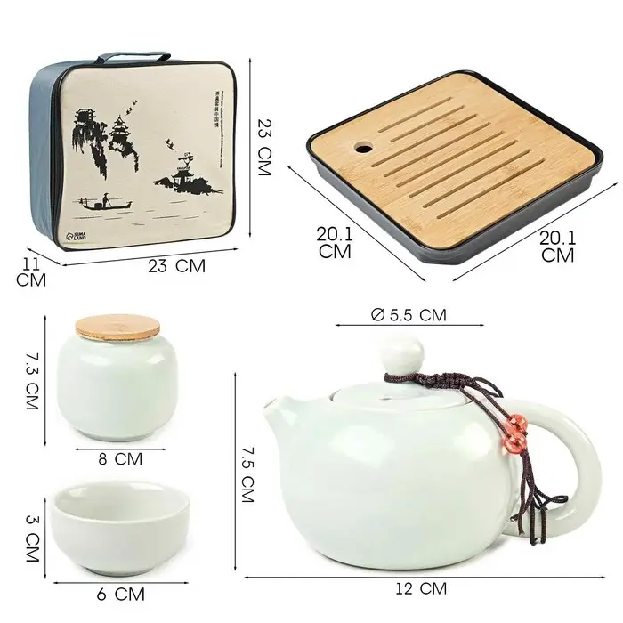 Набор для чайной церемонии ДЖЕКИЧАЙ &laquo;Ибинь&raquo;, 10 предметов, 4 персоны, пиалы 45 мл, чайник 180 мл, керамика, белый
