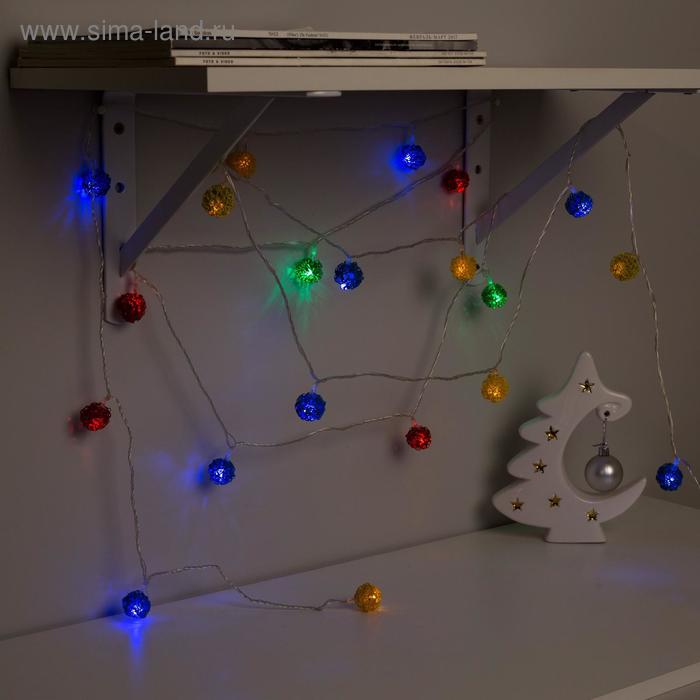 Гирлянда «Нить» 4 м с насадками «Шарик проволока», IP20, прозрачная нить, 20 LED, свечение мульти, 8 режимов, 220 В