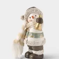 Фигурка новогодняя &laquo;Снеговичок с колокольчиком&raquo;, полистоун, серый, 8.8&times;6.8&times;12.5 см