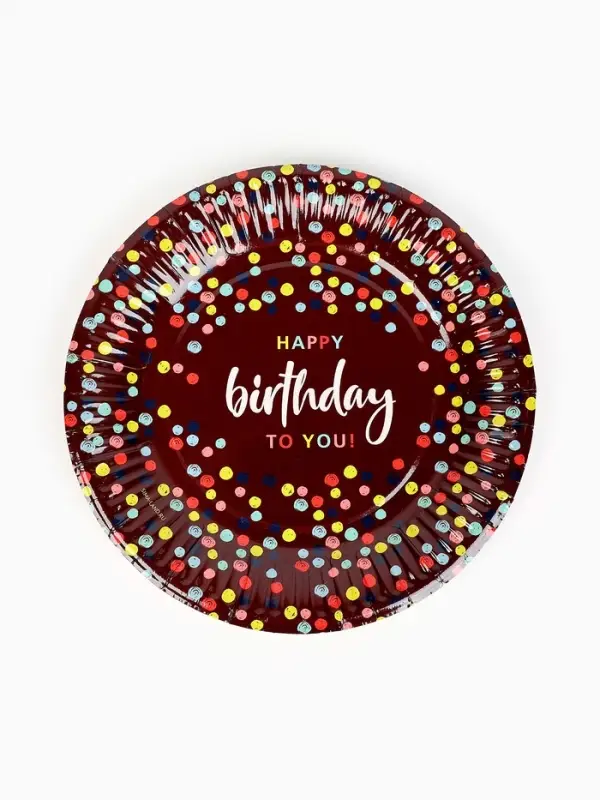 Тарелка одноразовая бумажная «Happy Birthday», конфетти, 18 см