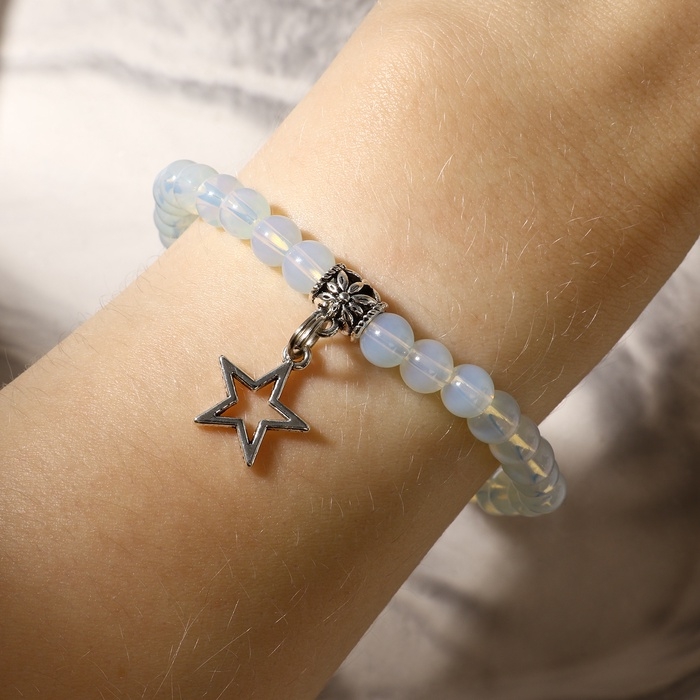 Браслет с подвеской МИКС шар №6 «Лунный камень» матовый Браслет с подвеской МИКС шар №6 «Лунный камень» матовый