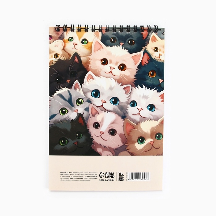 Блокнот А5, 40 л. Обложка картон. "Коты"