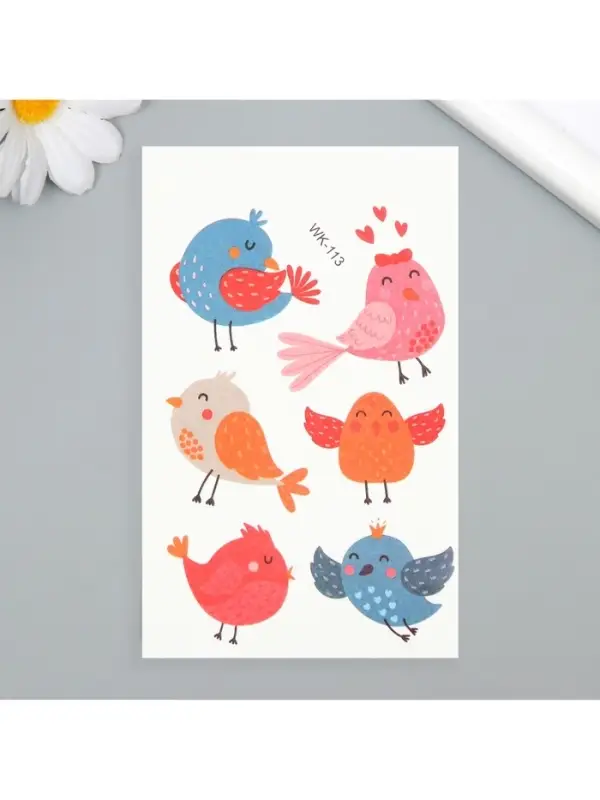 Переводные тату на тело цветные «Птенчики. Романтики», 7.5×11 см