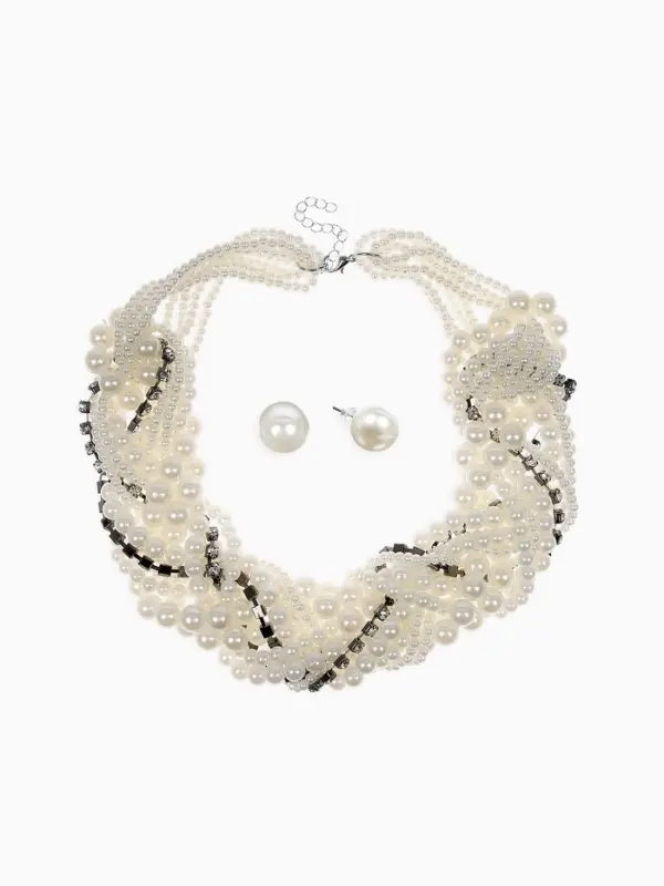 Набор 2 предмета: серьги, бусы &laquo;Жемчужный со стразами&raquo;, белый, 40 см
