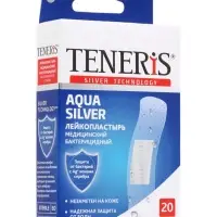 Лейкопластырь медицинский бактерицидный TENERIS Aqua Silver, полимерная основа, 7.6&times;1.9 см, 20 шт.