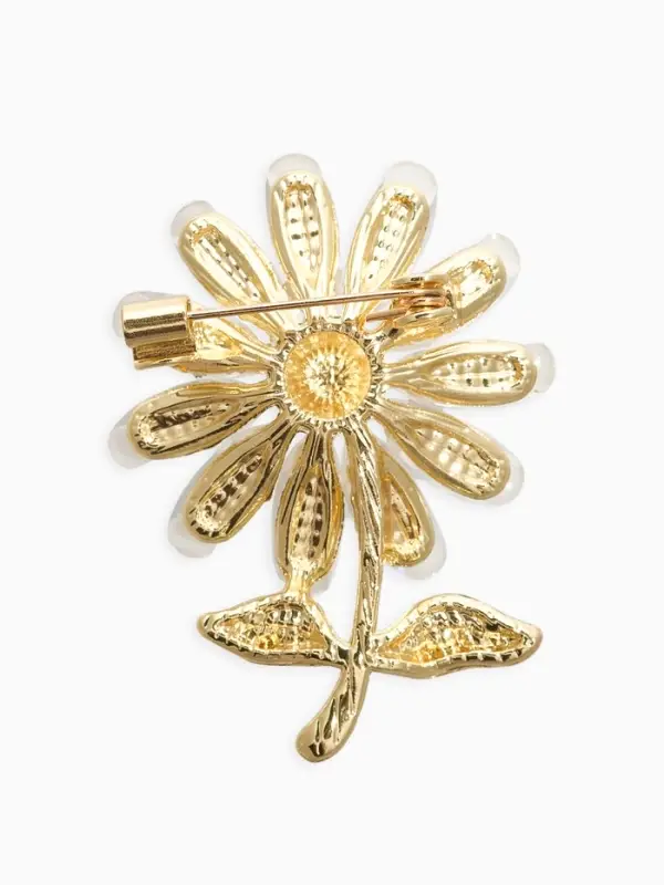 Брошь "Цветок Ромашки", цвет бело-зелёный в золоте