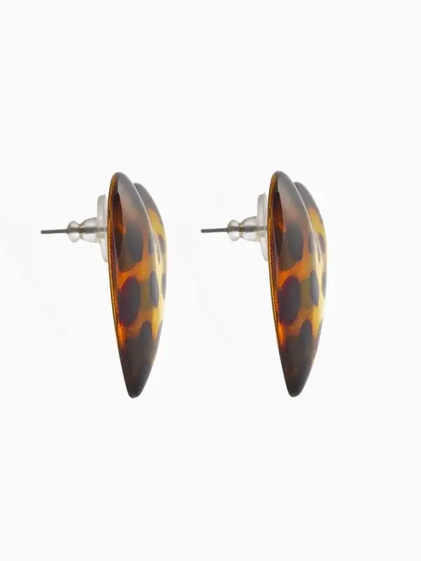 Серьги акрил «Леопард» сердце макси, цветной в серебре