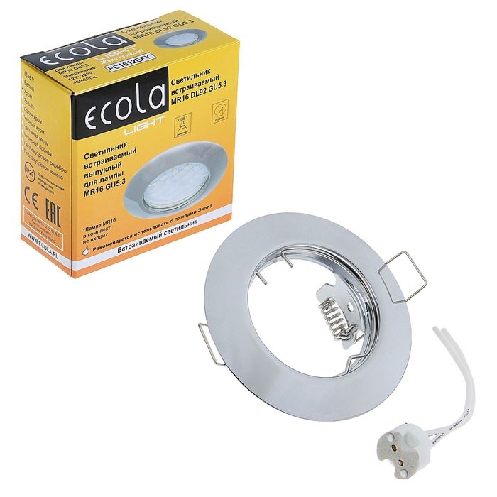 Светильник встраиваемый Ecola, DL92, MR16, GU5.3, 30x80 мм, выпуклый, цвет хром Светильник встраиваемый Ecola, DL92, MR16, GU5.3, 30x80 мм, выпуклый, цвет хром