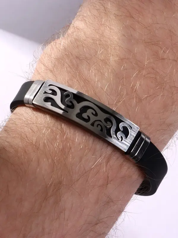 Браслет со стальной вставкой &laquo;Унисекс. Пар&raquo;, L=22 см, чёрный с серебром