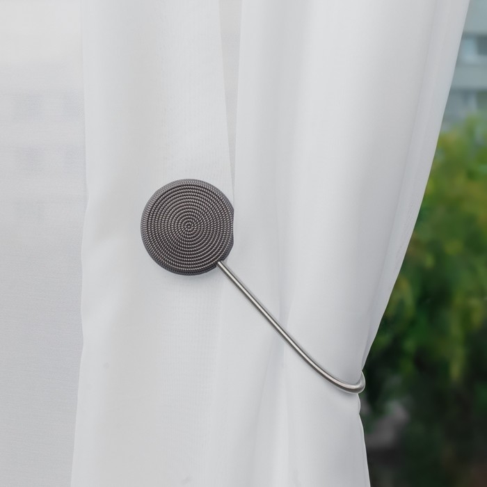 Подхват для штор «Вязаный круг», на пружине, d = 6/3,5 см, 23,5 см, цвет тёмно-серый Подхват для штор «Вязаный круг», на пружине, d = 6/3,5 см, 23,5 см, цвет тёмно-серый