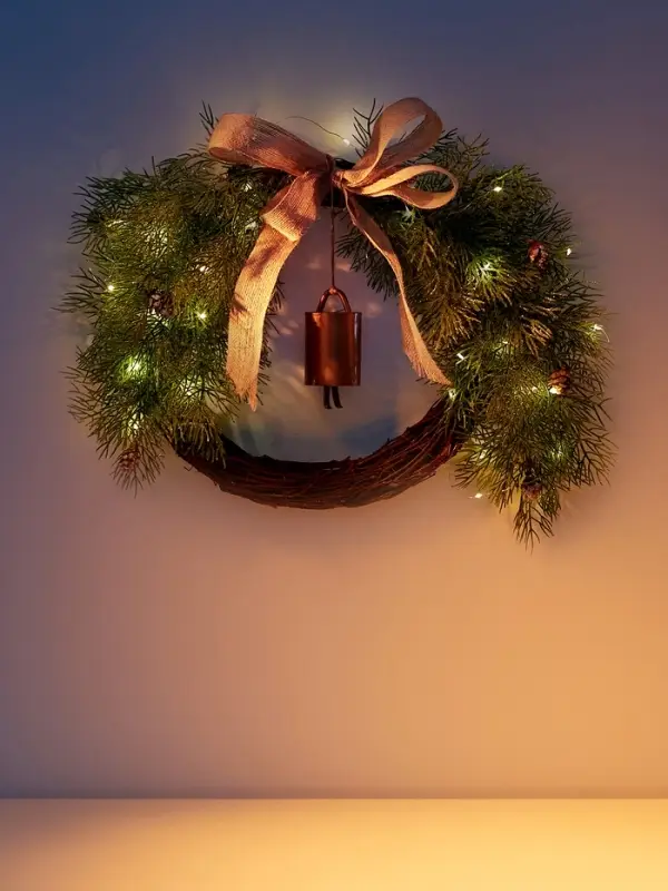 Декоративный венок «Ель с колокольчиком», d=55 см, 30LED, от батареек CR2032×2, свечение тёплое белое Декоративный венок «Ель с колокольчиком», d=55 см, 30LED, от батареек CR2032×2, свечение тёплое белое