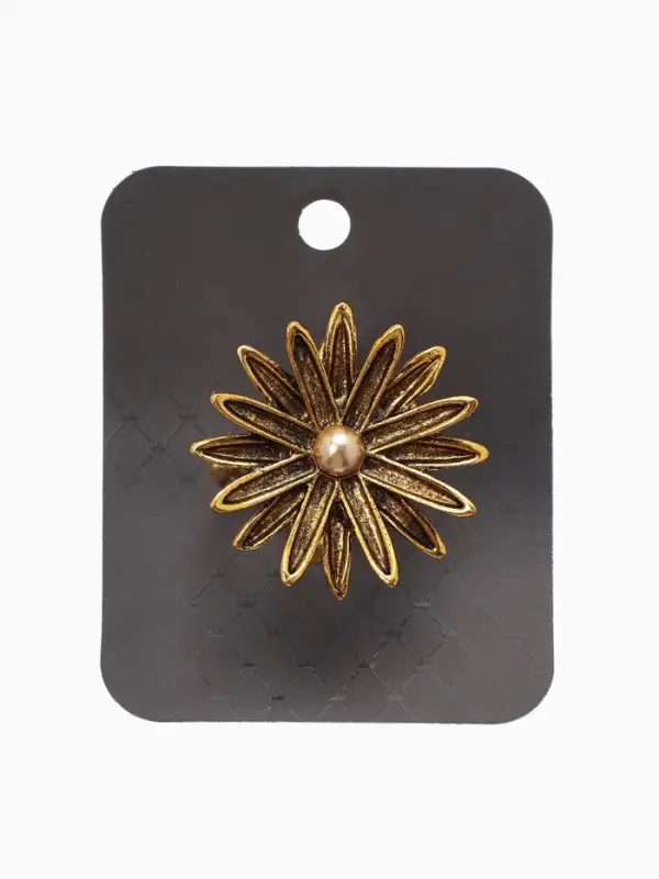 Кольцо для платка &laquo;Цветок Астра&raquo;, белое в чернёном золоте