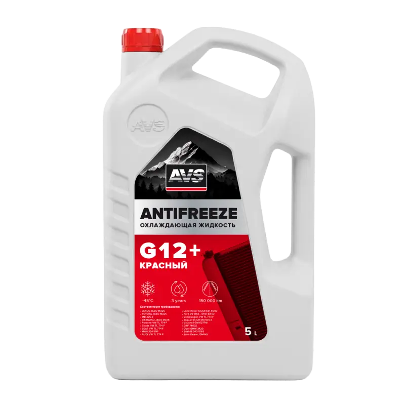 Охлаждающая жидкость Antifreeze G12+ OAT -40С, красный, 5 кг AVS AVK-522
