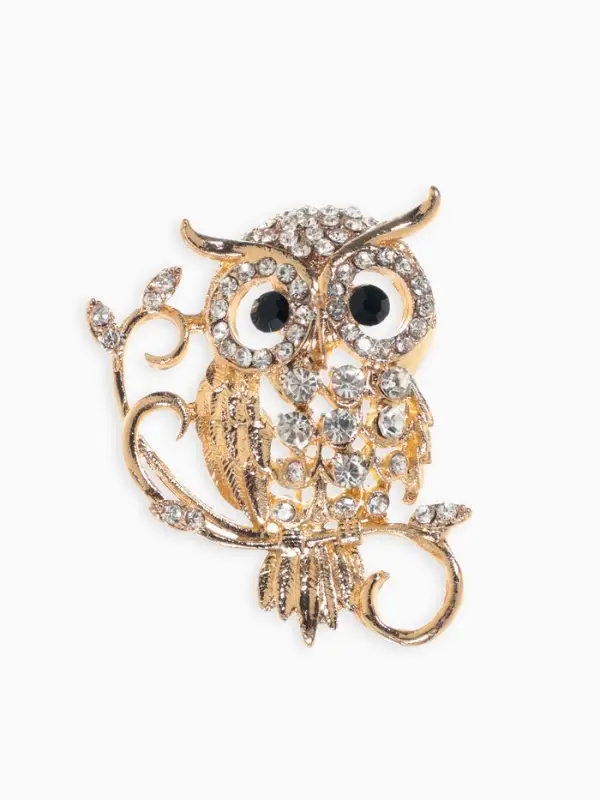Брошь &laquo;Филин пушистый на ветке&raquo;, белая в золоте