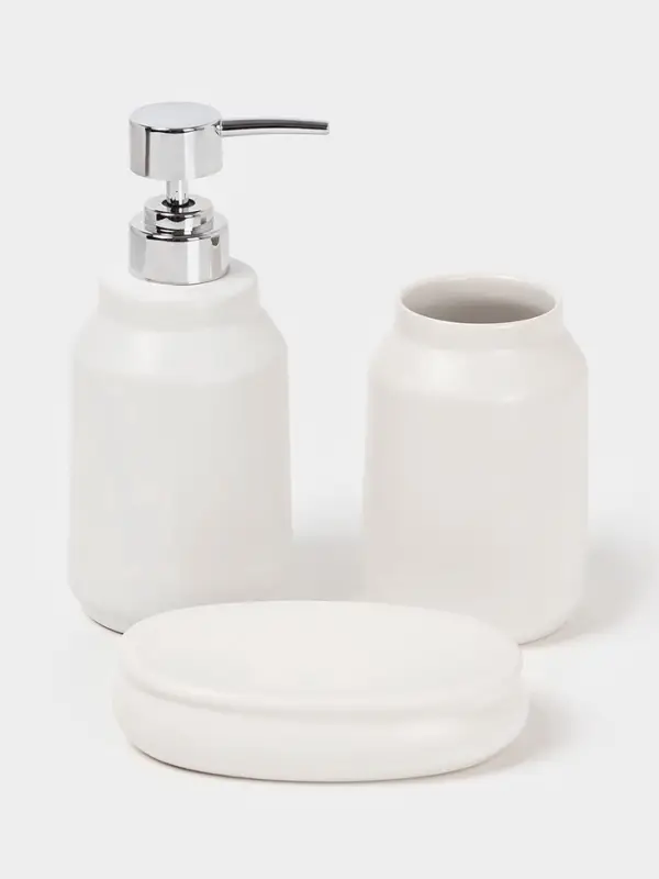 Аксессуары для ванной SAVANNA &laquo;Глянец&raquo;, 3 предмета, мыльница, дозатор для мыла, стакан, белые