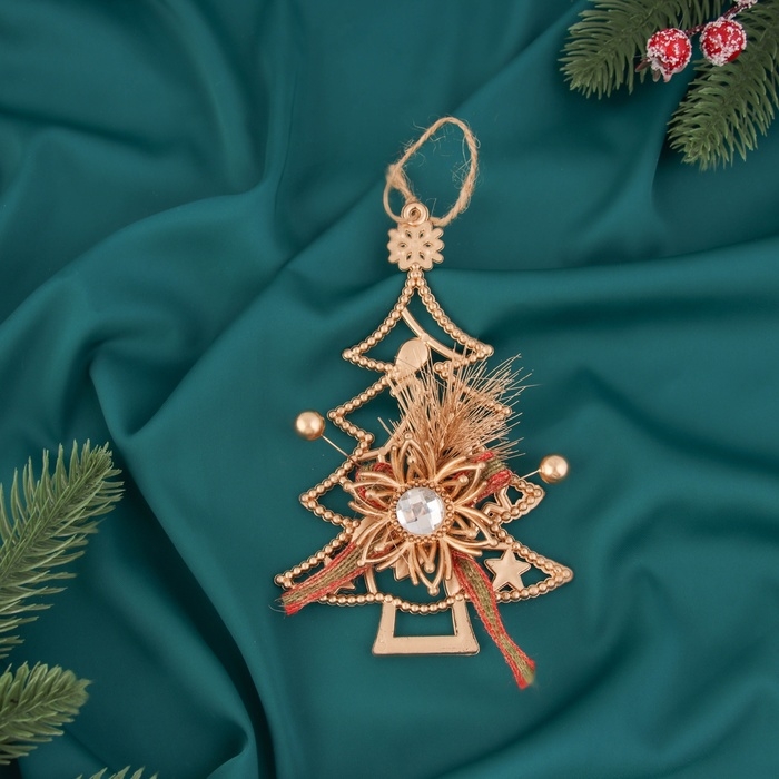 Украшение ёлочное Украшение ёлочное "Ёлочка с цветком" 16х10 см, золото