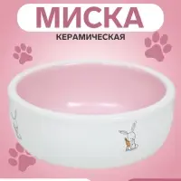 Миска керамическая для кроликов 200 мл 10&times;3.7 см, розовая/белая