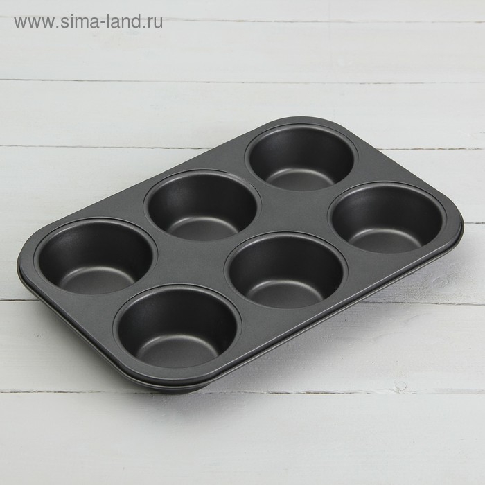 Форма для выпечки Доляна «Жаклин. Круг», 31,6×21,8×3,5 см, 6 ячеек, антипригарное покрытие, цвет чёрный Форма для выпечки Доляна «Жаклин. Круг», 31,6×21,8×3,5 см, 6 ячеек, антипригарное покрытие, цвет чёрный