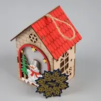 Ёлочная игрушка &laquo;Домик со снеговиком&raquo;, 14.5&times;11&times;8.5 см, 1 LED, от батареек, свечение тёплое белое
