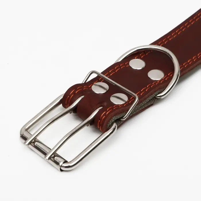 Ошейник комбинированный, безразмерный, 83&times;4.5 см, ОШ 20-70 см, кожа, брезент, коричневый