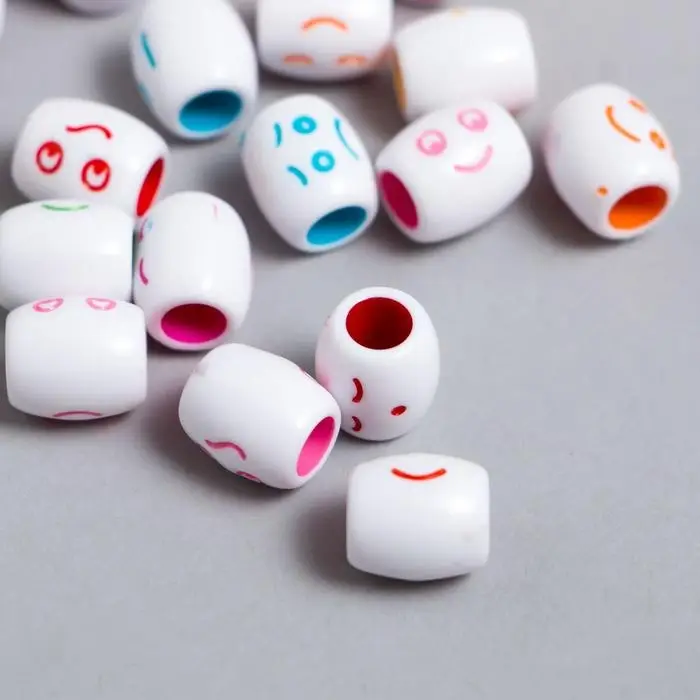 Бусины для творчества пластик  Бусины для творчества пластик "Цветной смайлик" бочонок набор 30 гр 1,2х1,1х1,1 см