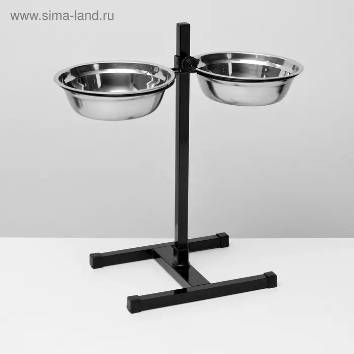 Подставка с мисками, 2&times;1.5 л, высота 50 см, разборная, чёрная