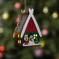 Ёлочная игрушка &laquo;Домик со снеговиком&raquo;, 7.7&times;11&times;6 см, 1 LED, от батареек, свечение тёплое белое