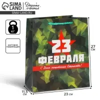 Пакет подарочный ламинированный, упаковка, &laquo;С 23 февраля&raquo;, ML 23&times;27&times;11.5 см