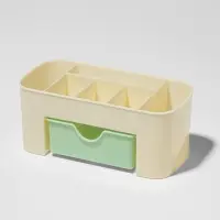 Органайзер для хранения косметики, 6 секций, с ящиком, 21&times;10.5&times;9 см, бежевый, зелёный