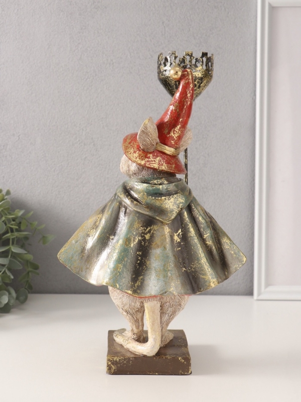 Сувенир полистоун подсвечник "Мышонок-волшебник" 16х18,5х32 см