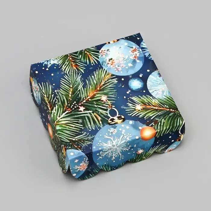 Коробка для печенья, кондитерская упаковка, Коробка для печенья, кондитерская упаковка, "Елочные игрушки", 9 х 9 х 3 см, Новый год