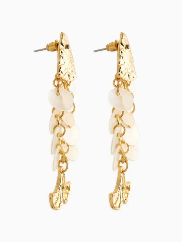 Серьги "Морской мир" чешуя рыбки, цвет белый в золоте