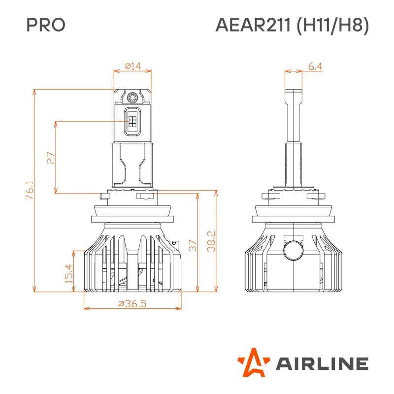 Лампа светодиод. H11/H8 PRO, 50Вт, 9200Лм (4600Лм x 2), 6000К, 12/24В, кмпл. 2 шт.