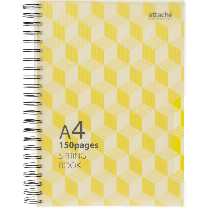 Бизнес-тетрадь А4,150л,кл,плас.спир.Attache Selection SPRING BOOK жел 84232