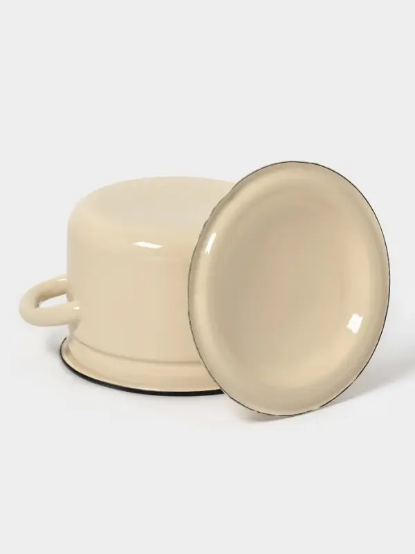 Кастрюля эмалированная, 2 л, d=17 см, с крышкой, без декора, цвет слоновой кости